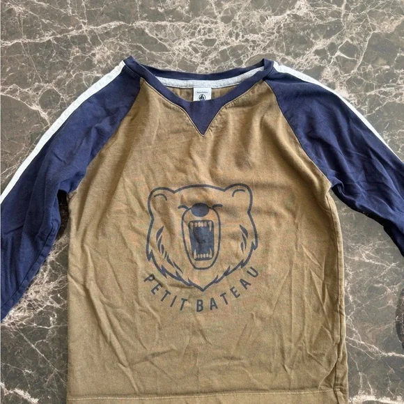 Petit Bateau Kids Bear Graphic Long Sleeve Tee - Olive green and Navy - Picture 4 of 5